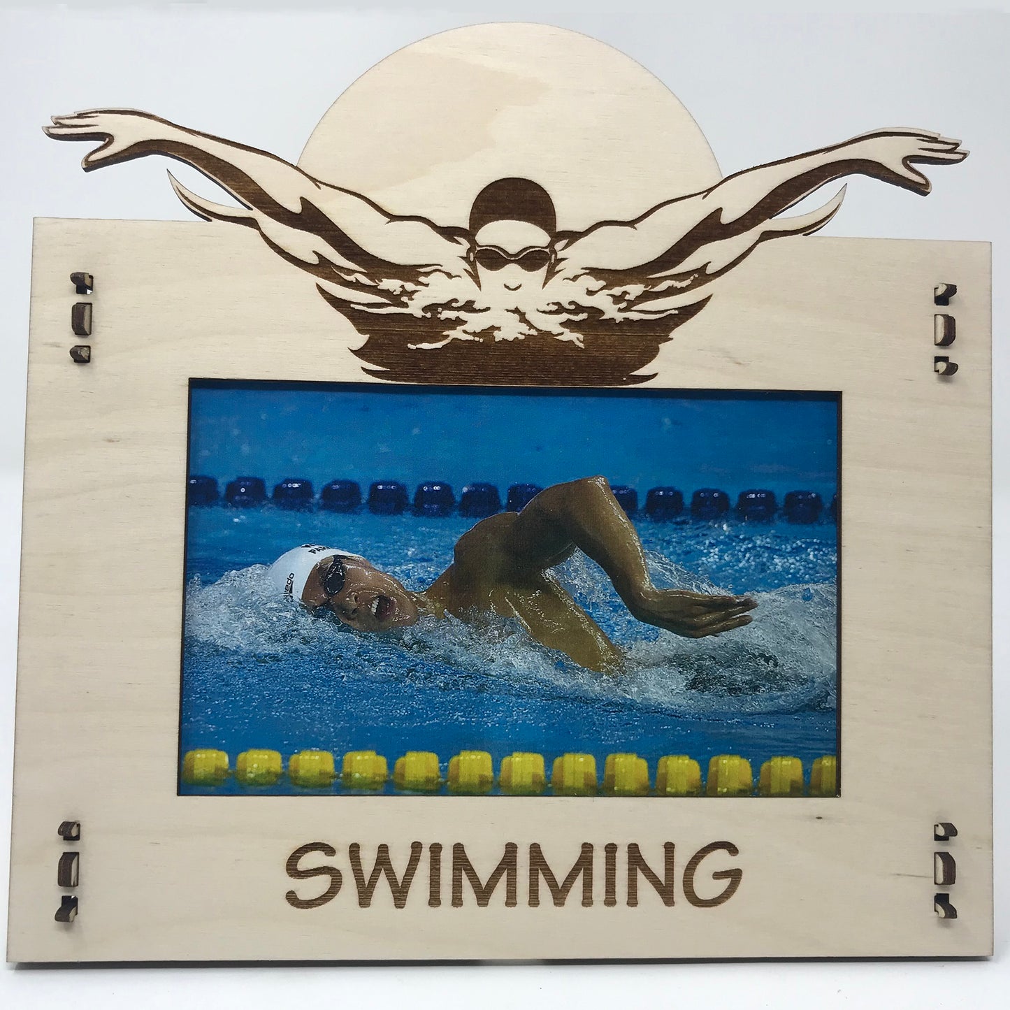 Personalized swimming photo frame Laser cut Baltic Birch Wood