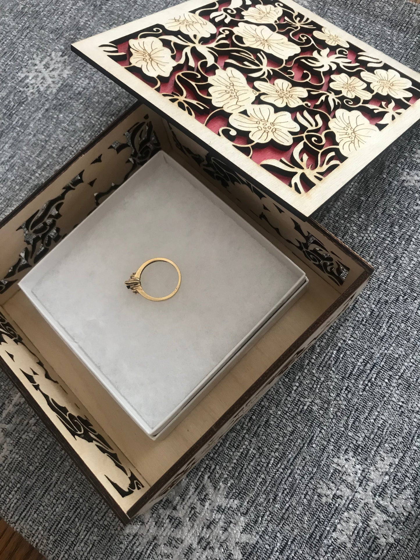 Gift Box Keepsake Box Red Natural Wood Box Engagement Gift for Her