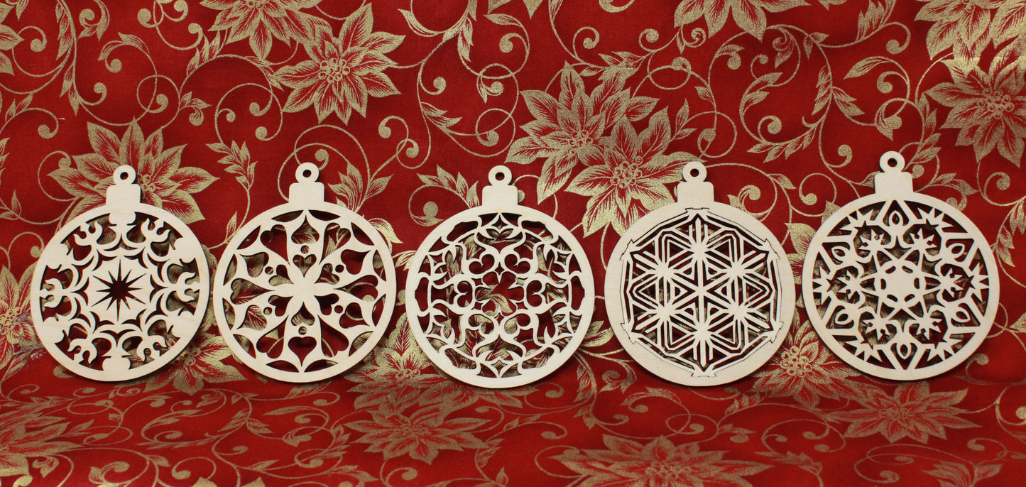Christmas ornaments - set of 5 | Laser cut | Wooden |