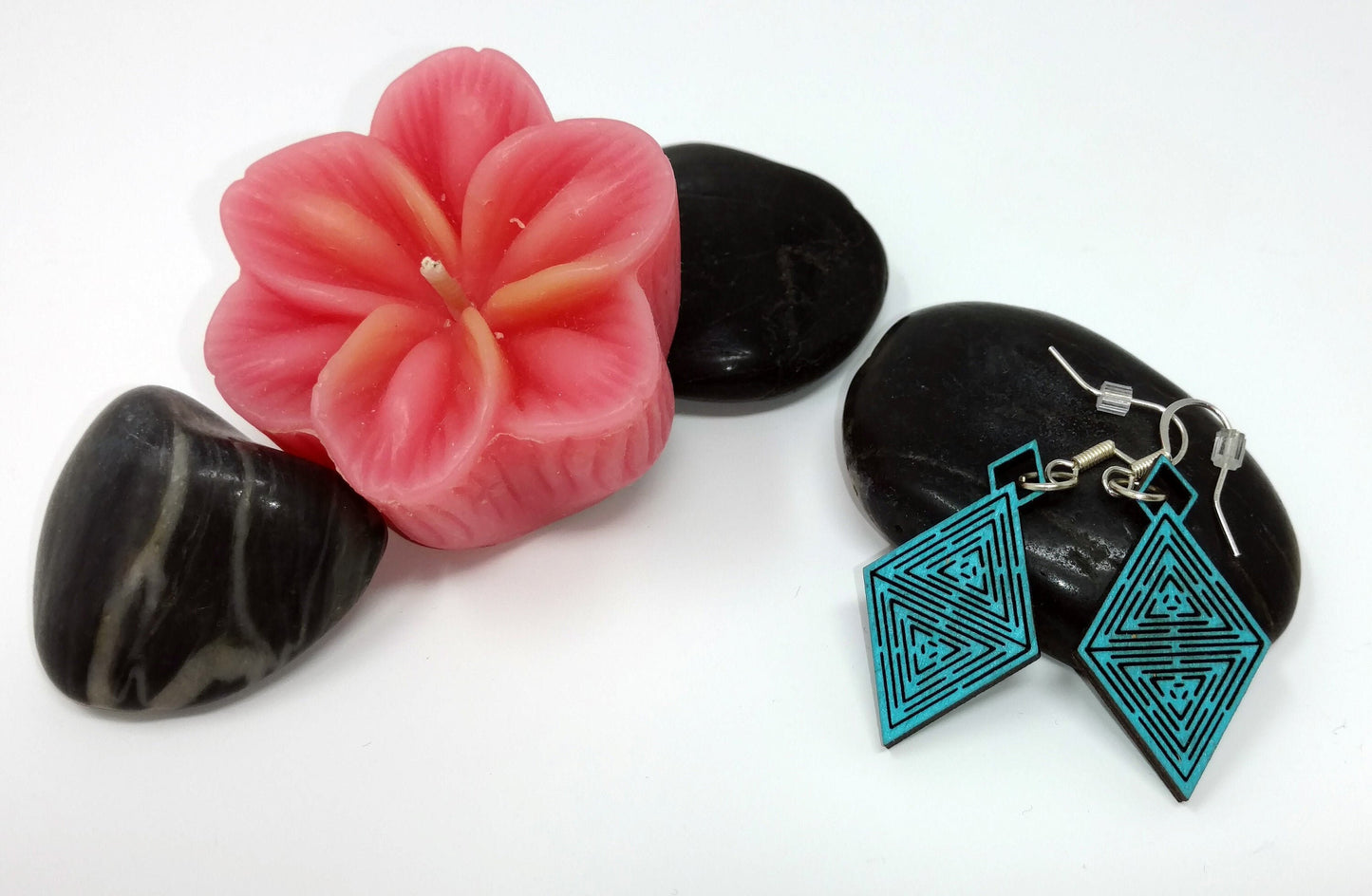 Geometric blue earrings made of Baltic Birch wood laser cut