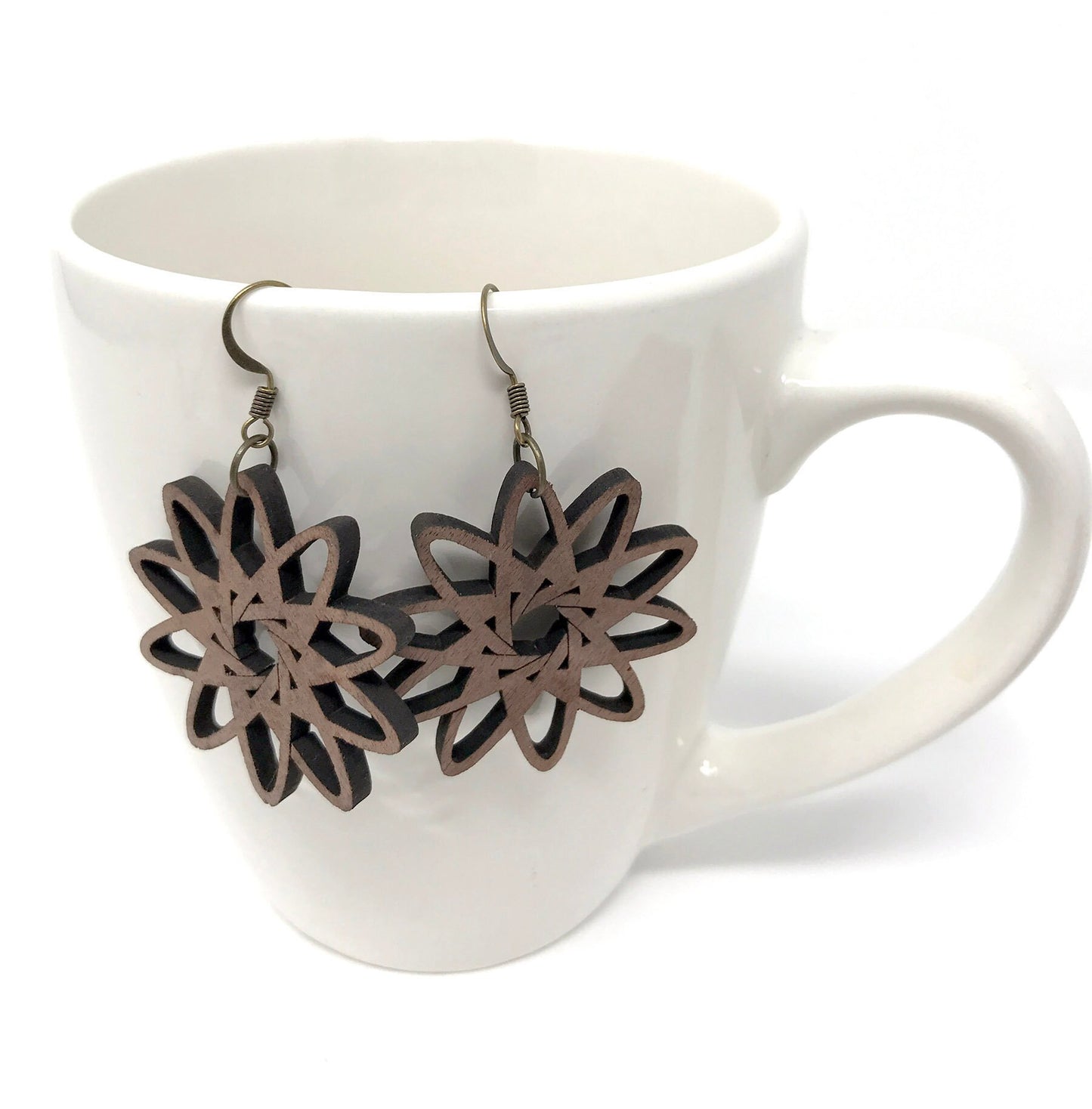 Spiral earrings made of Bolivian Rosewood