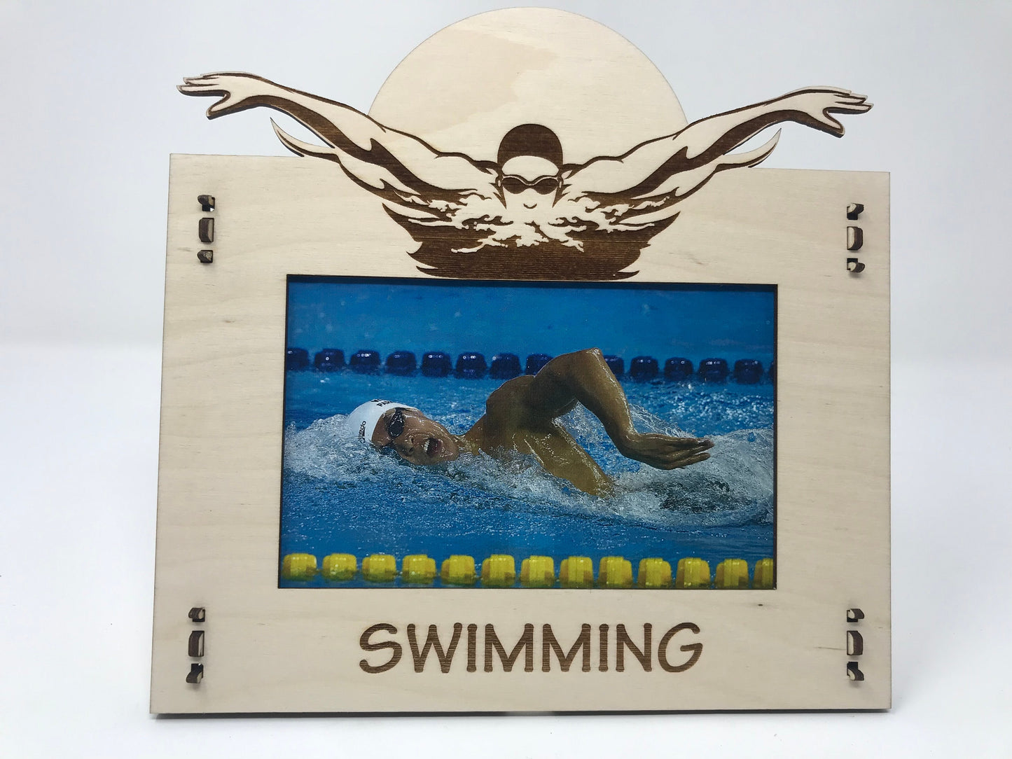 Swimming photo frame Laser cut made of Baltic Birch Wood